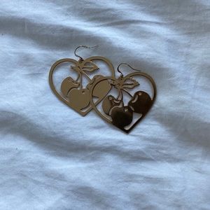 Forever 21 Gold Heart Cherry Earrings